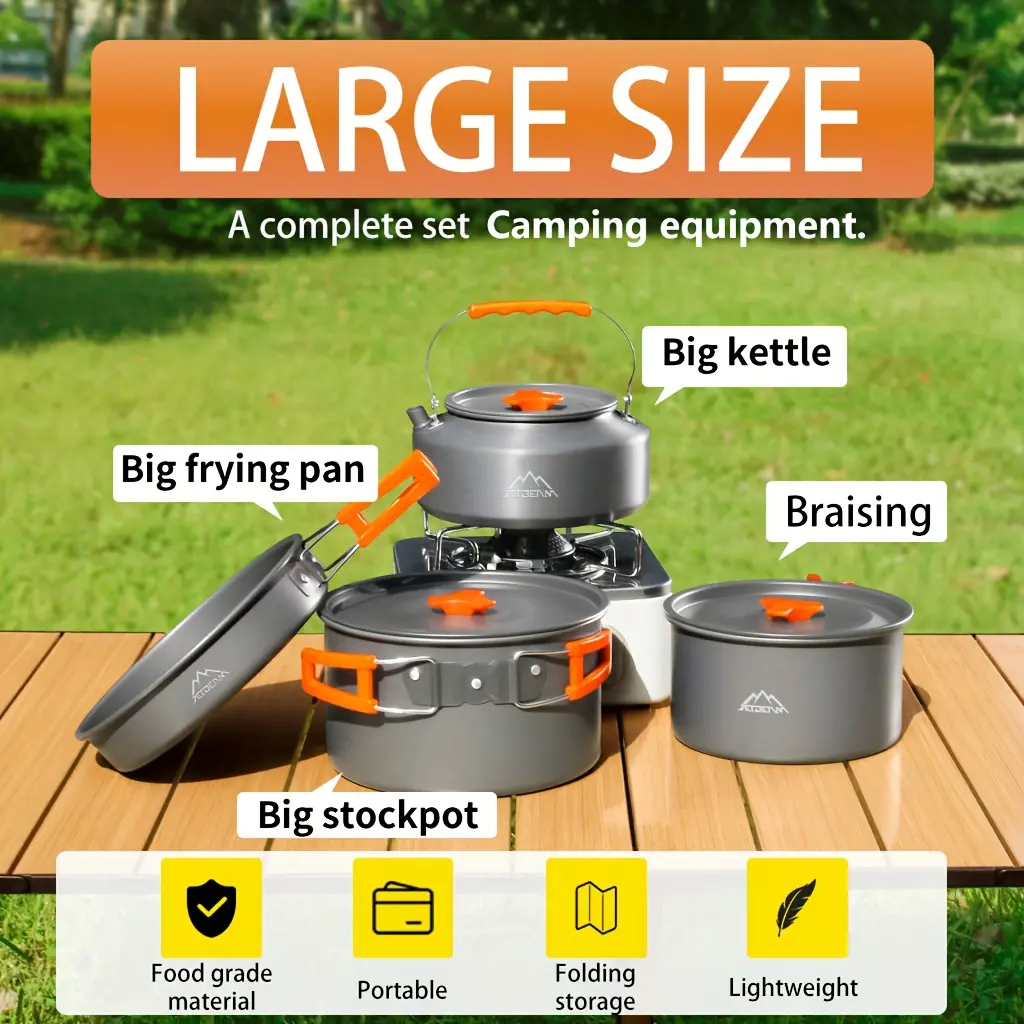 [Halloween Christmas Gift] Jetbeam 4-5P Camping Cooking Set |     Includes Pot, Pan, And 54Oz Kettle |     Compact And Portable for Camping/Rv |     Comes with Bowls And Utensils |     Safe for Dishwasher |     Halloween |     Ideal Christmas Gift