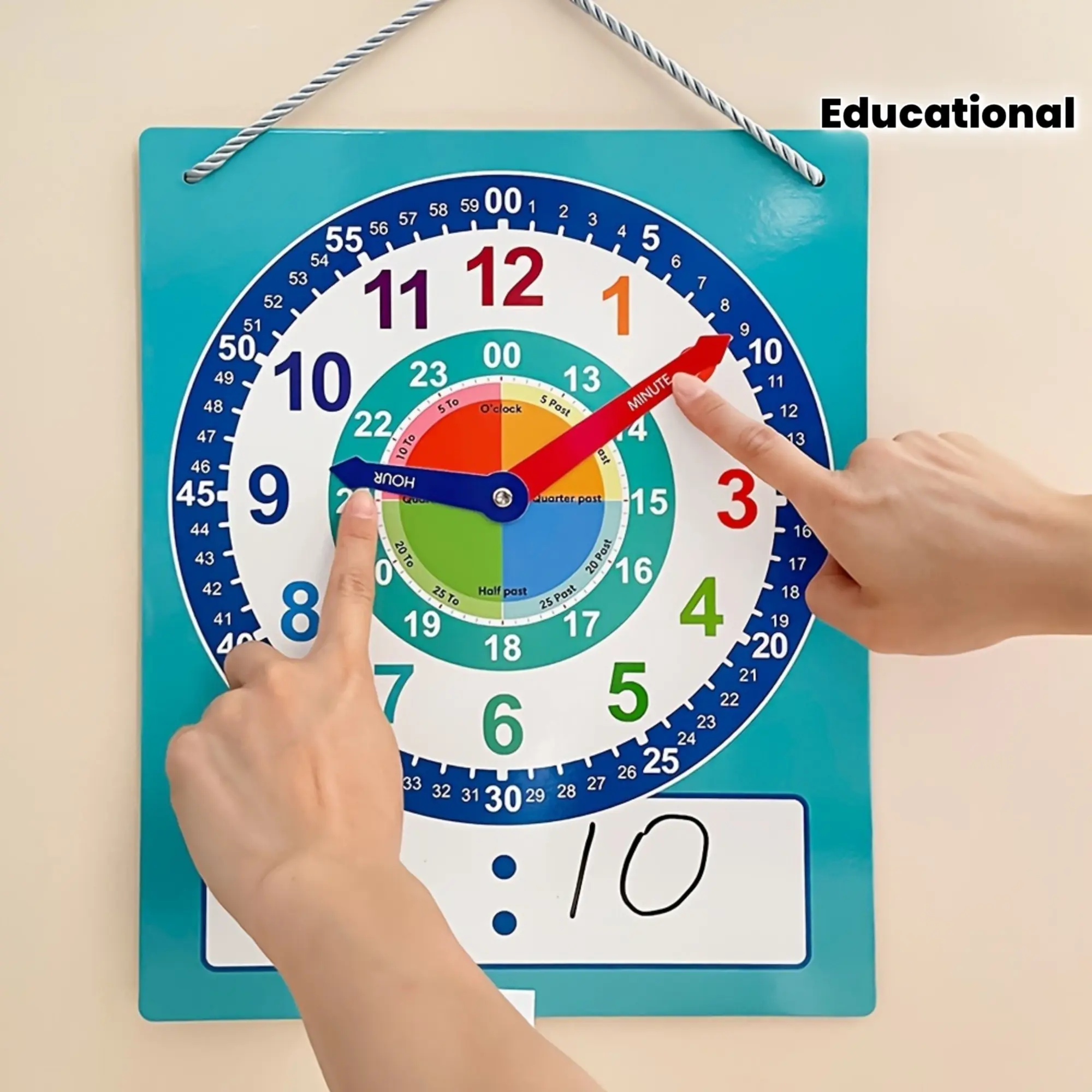 not real clock Double Sided Dry Erase Teaching Demonstration Clock Kids Telling Time Learning Clock for Analog and Digital Time, Labelled Minute & Hour Hands, for School Classrooms Homeschool Supplies, Classroom Learning Tool, Teaching Aid,