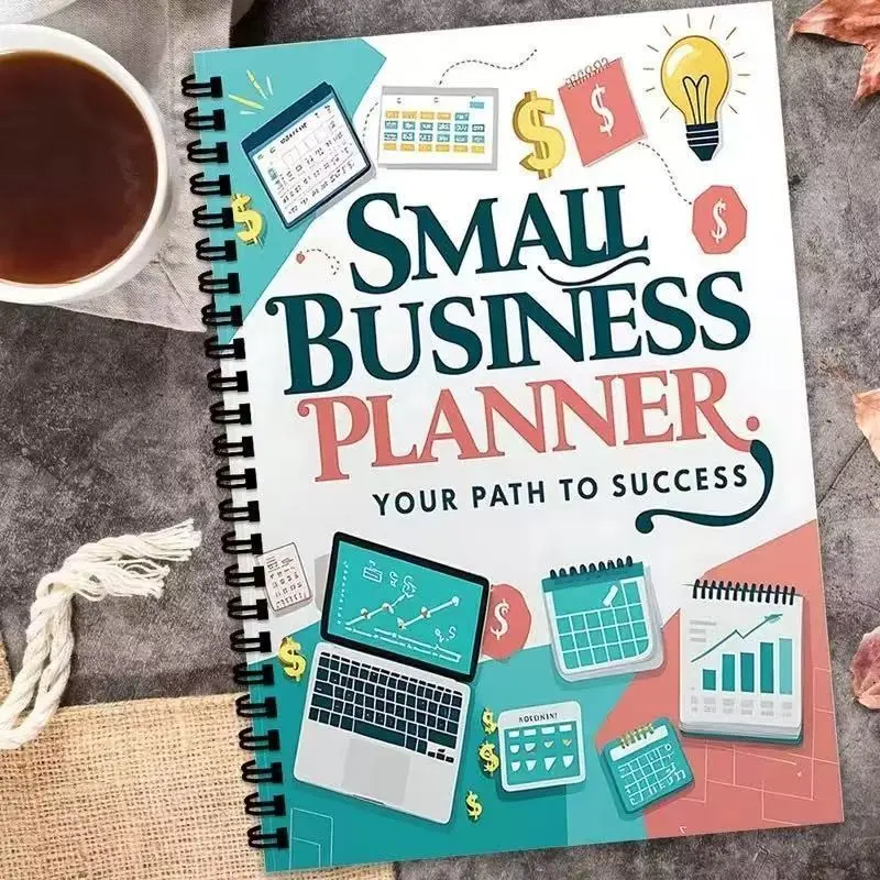 Small Business Planning Coil Notebook, Fresh Business Cartoon Office Illustrations, Revenue Target Accounting, Suitable for Entrepreneurs