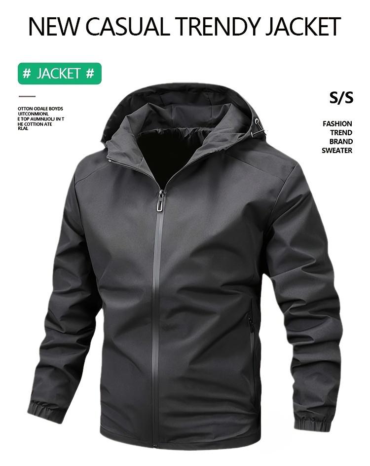 Solid Color Men's Long Sleeve Zip Up Windproof Hooded Sports Jacket For Spring Fall Outdoor, Hiking Running Cycling