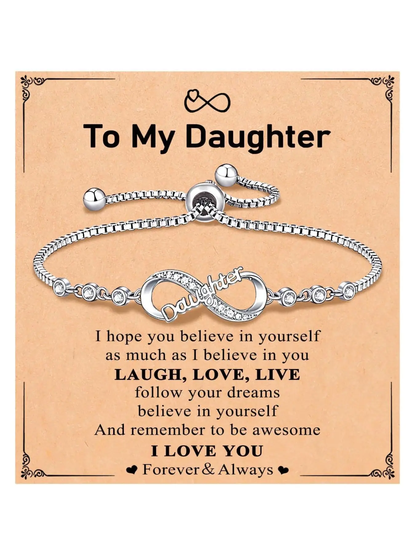 Stainless Steel Bracelet Silver Plated Adjustable Zircon Jewelry Gift for Grandma MOM Daughter Sister  Granddaughter Girlfriend Niece Nana Forever Love