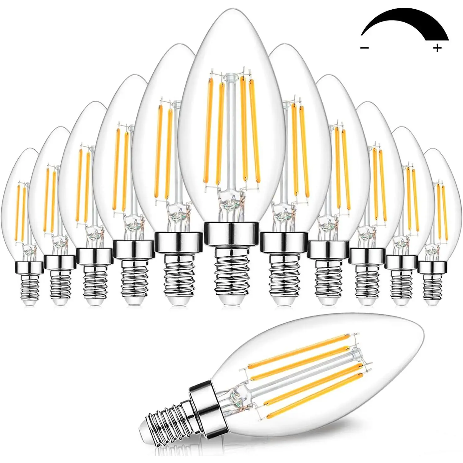 12-Pack Dimmable E12 LED Candelabra Bulbs 60W Equivalent, 2700K| 6W, B11 Candle Base, 600 Lumens, LED Filament, High CRI, Vintage Light Bulb for Chandelier Ceiling Fan
