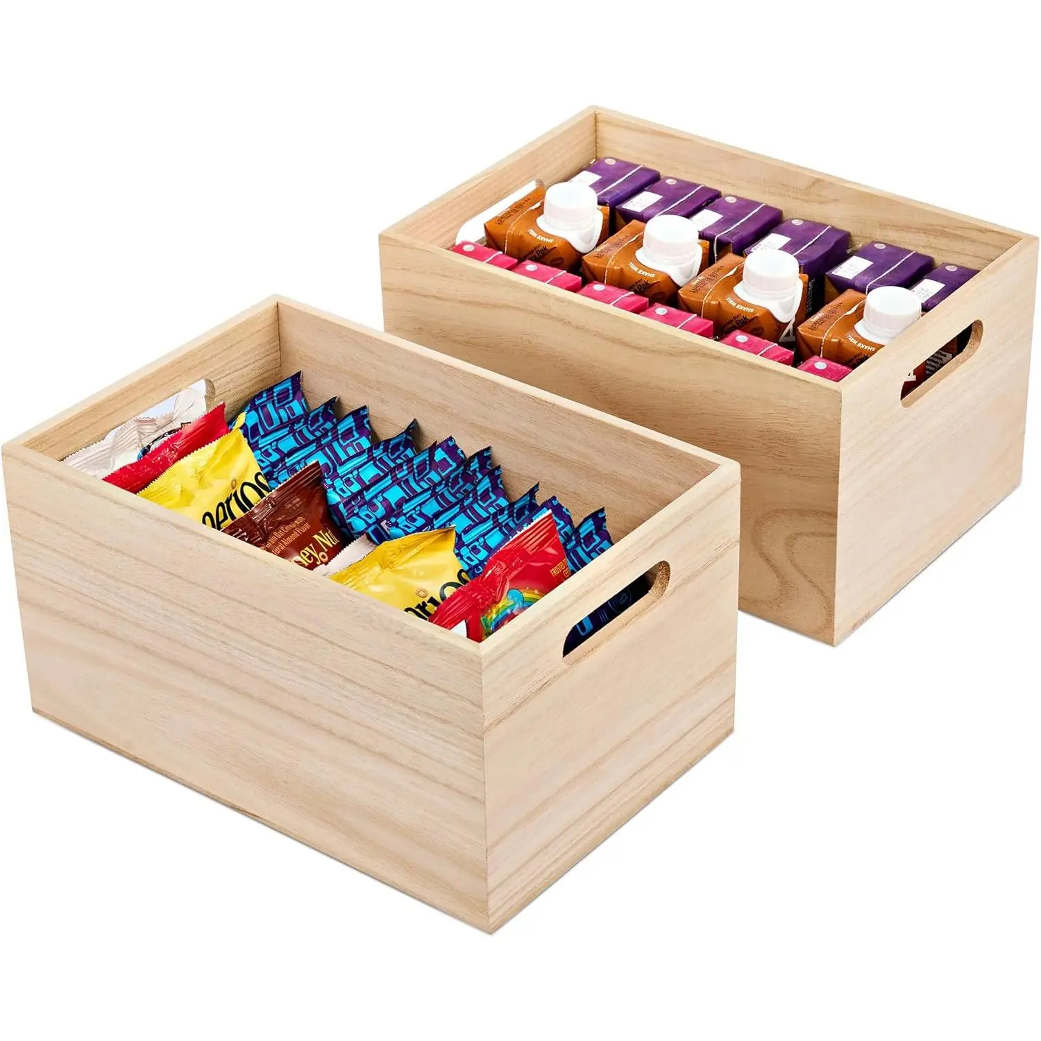 Unfinished Wood Crates - Organizer Bins, Wooden Box for Pantry Organizer Storage, Closet, Arts & Crafts, Cabinet Organizers, Containers for Organizing (2 Pack)