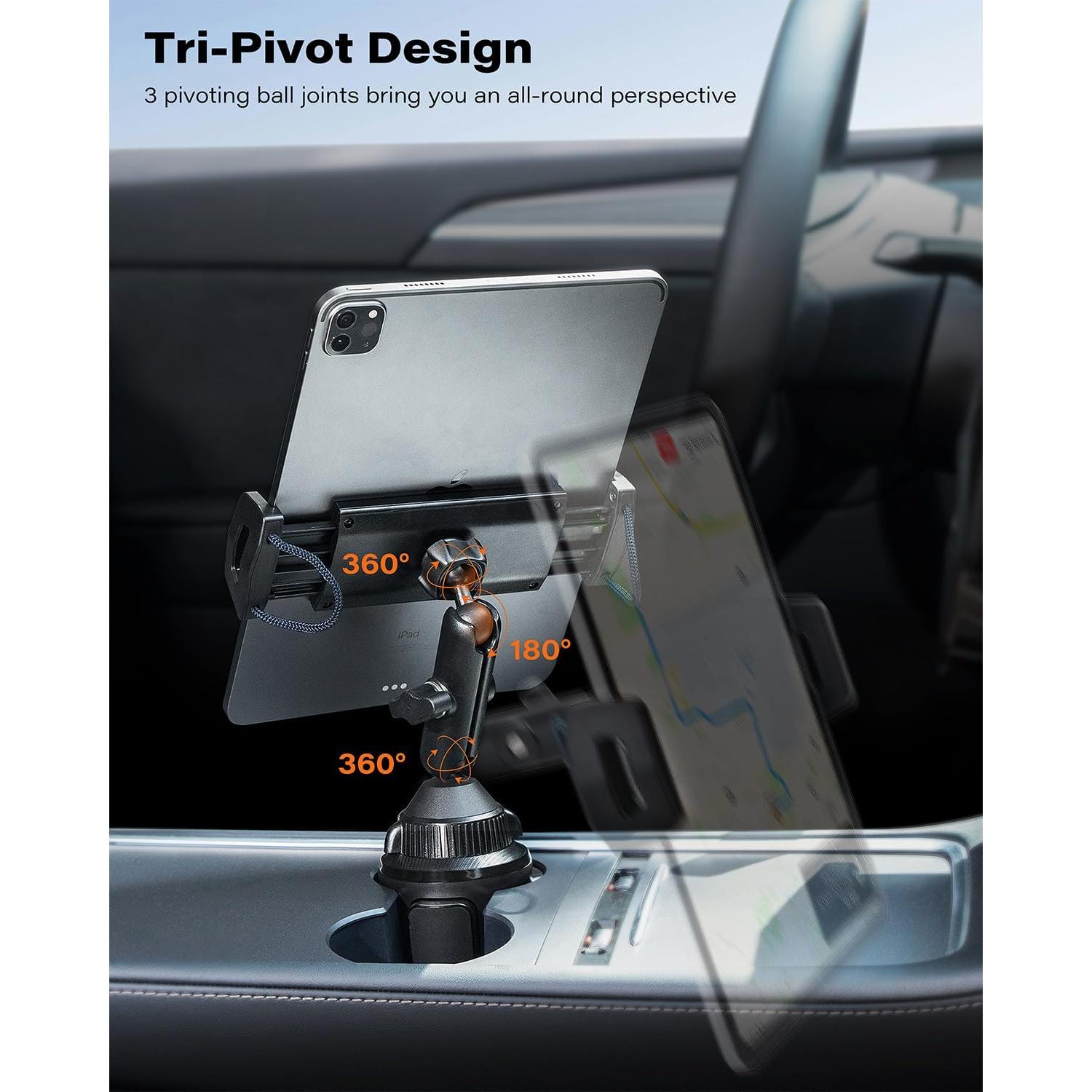 iPad Cup Holder Mount, Adjustable Alloy Arm for , Tablet Mount Road Trip Essentials Compatible With 4.7"-12.9" Cell Phones & Tablets