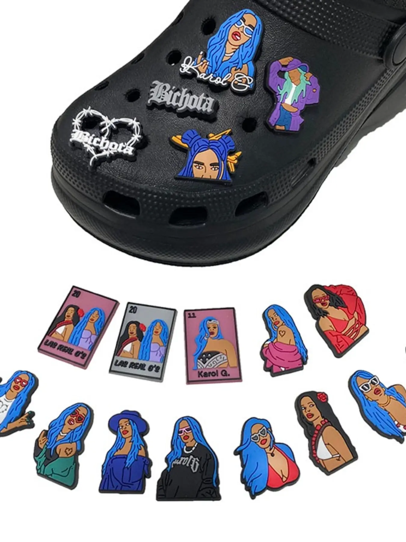 7pcs Cartoon Singer Karol G Shoe Accessories, PVC Soft Gel Material, Durable and Aesthetic, DIY Detachable, Perfect Gift for Holidays