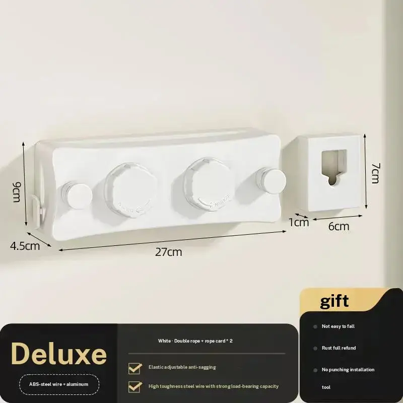 Invisible Clothesline Extensible Retractable No-Hole Clothes Rack, Balcony Bathroom Indoor Stainless Steel Wire Clothes Hanger, Practical Wall-Mounted Extendable Clothes Rack