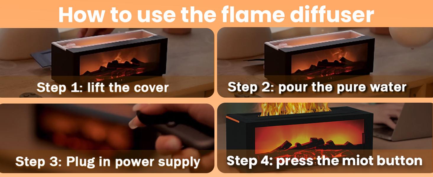 Fireplace Humidifier Diffuser Flame Effect & Remote Control for Essential Oils Aromatherapy Air Humidifier for Home Bedroom Office Yoga