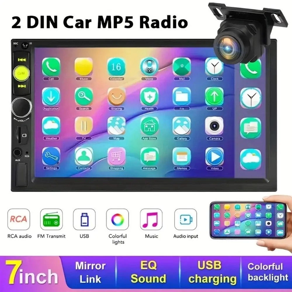 Universal Car Mp5 Player, Large Touchscreen Display, Smartphone Connectivity, Rear Camera Host, Dual Slot, Abs Material