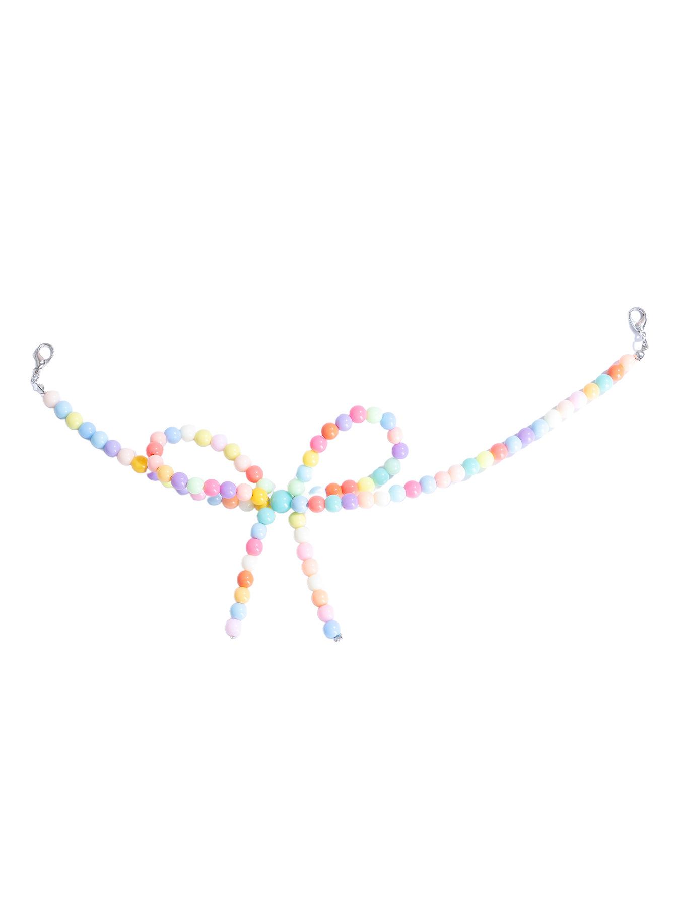 Small-scale yet versatile pearl bow baseball cap accessory, colorful dopamine hat chain, high-end and glittering small-scale design cross pendant necklace, shiny collar chain, women's accessory