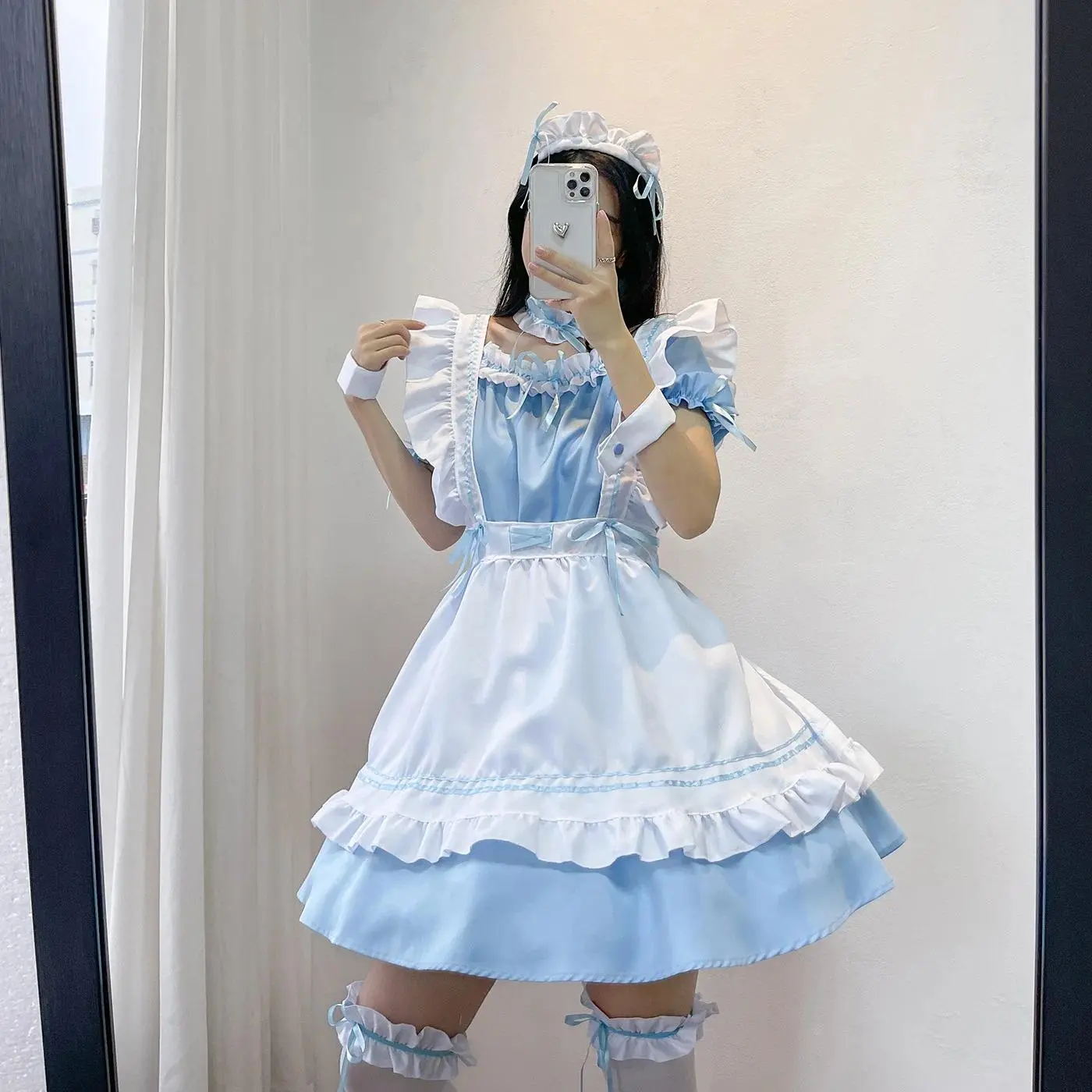 Women's Cute Lolita Pink Babydoll Dress - French Maid Servant Outfit, Halloween Cosplay Costume Uniform, 3XL, 4XL, 5XL, Plus Size, 75cm, 100% Polyester, Costume Use, Women's Fashion Accessory Set