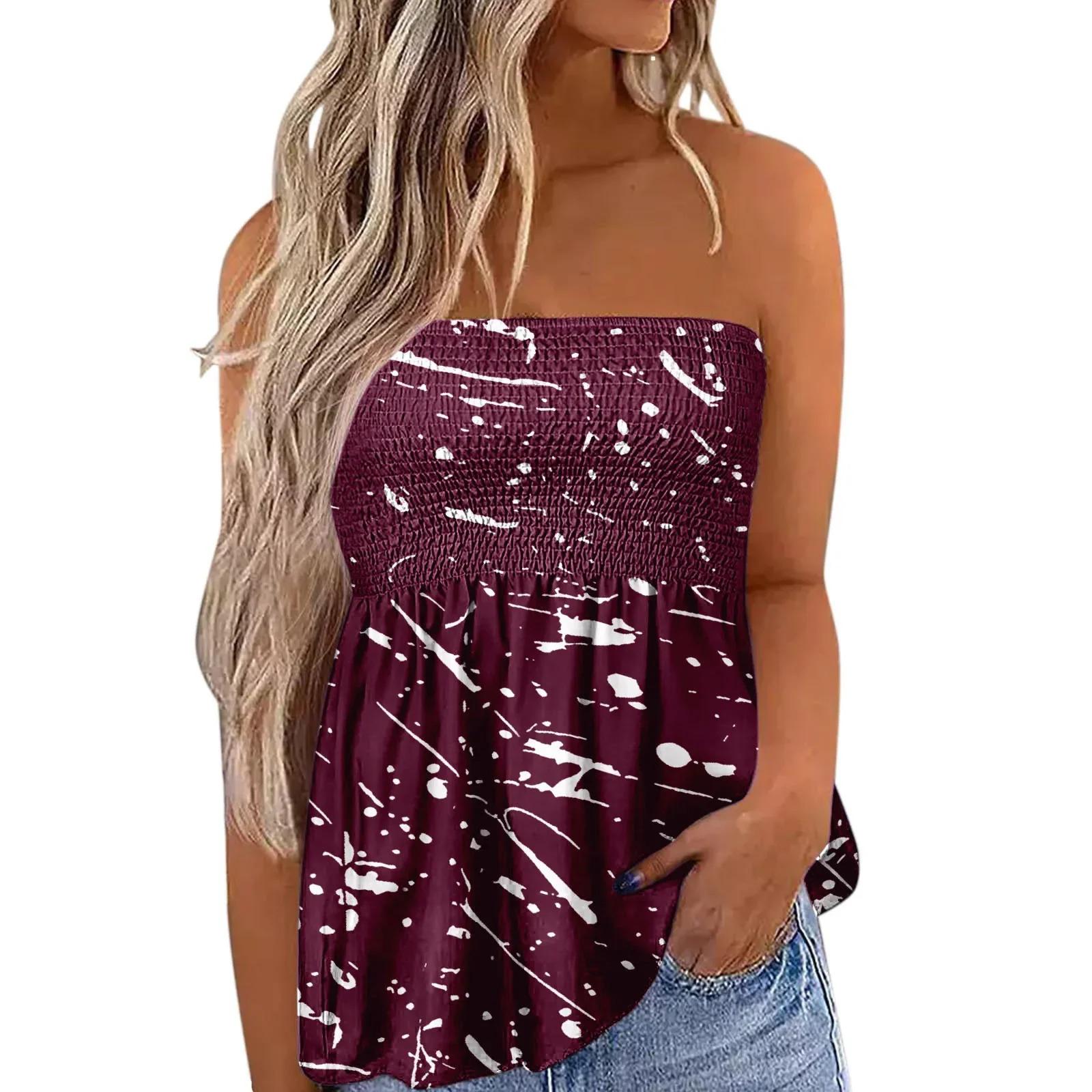 2025 New Women's Fashion Clothing Independence Day Printed Tube Top T-shirt for Women Flowy Strapless Tube Top Blouse