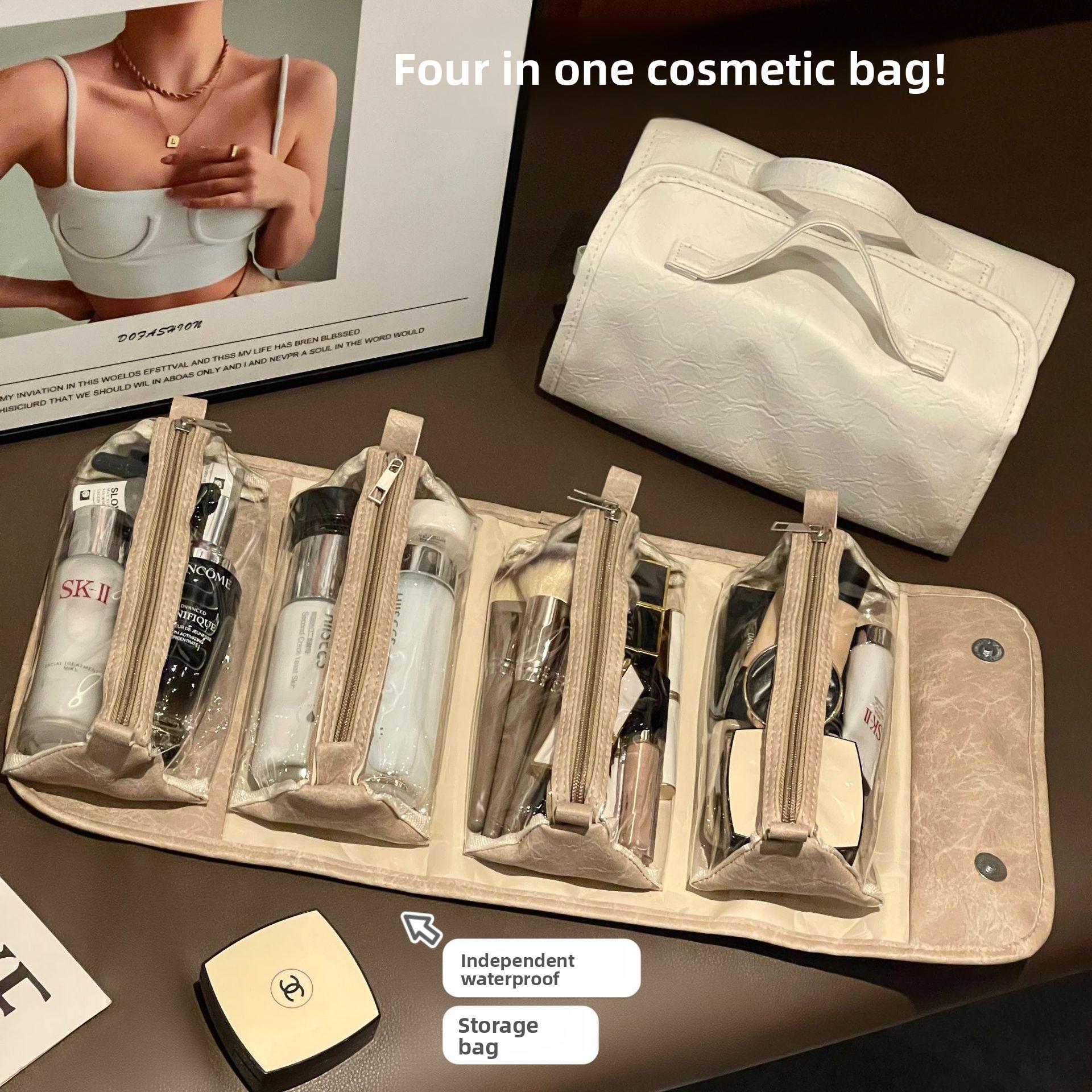 New 4-in-1 Makeup Bag - Detachable, Foldable, Large Capacity - Perfect Travel & Outdoor Toiletry Organizer
