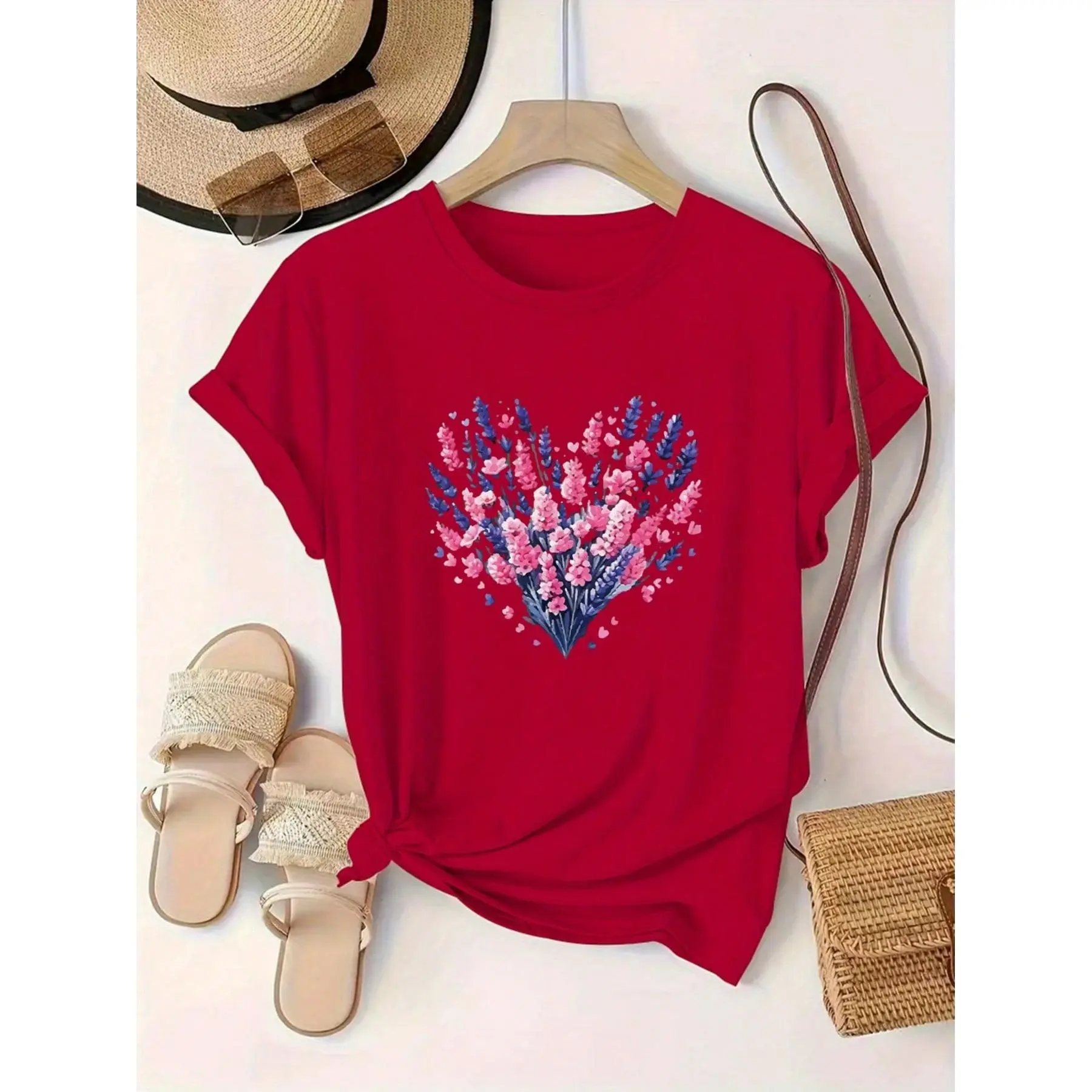 Ean And American Fashion Round-Neck Short-Sleeve T-Shirt, Women's Sports Pullover, Summer Casual, Comfortable, Breathable, Versatile For Everyday Wear