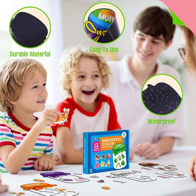 10/12 Pieces Magnetic Color Sorting Toys, 60 Color Magnets Educational Refrigerator Whiteboard for Baby Toddlers Kids Magnets