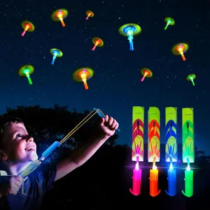 LED Flying Set with Whistle, 25 Slingshot+25 Glow Helicopter, Flying Toy Outdoor Toy Glow in The Dark Party Supplies Party Favors Bulk for Kids 8-12,4-8 Summer Camping Outdoor Gamefidget toys