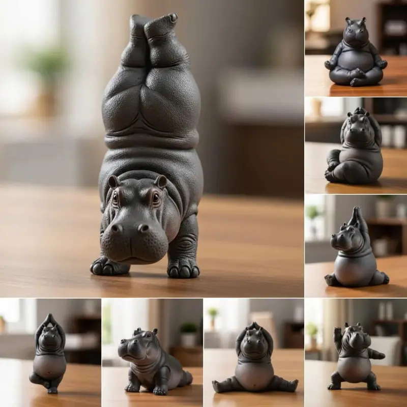 Clumsy Yoga Master HippoClumsy Yoga Master Hippo Resin Figurine Hippo Decorative Figurines