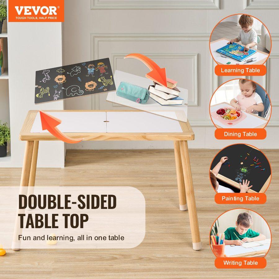 VEVOR Sensory Table for Toddlers, Kids Activity Table with Double-Sided Tabletop Non-Slip Feet, Indoor/Outdoor Play Activity Table, Wooden Sensory Table for Drawing Studying, Ideal Gift for Boy Girl