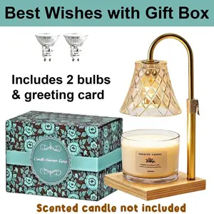 Household Scent Candle Warmer Timer Gold Diamond Grid Glass Height Adjustable Flameless Bedroom Ornament Solid Wood Base Gift Present