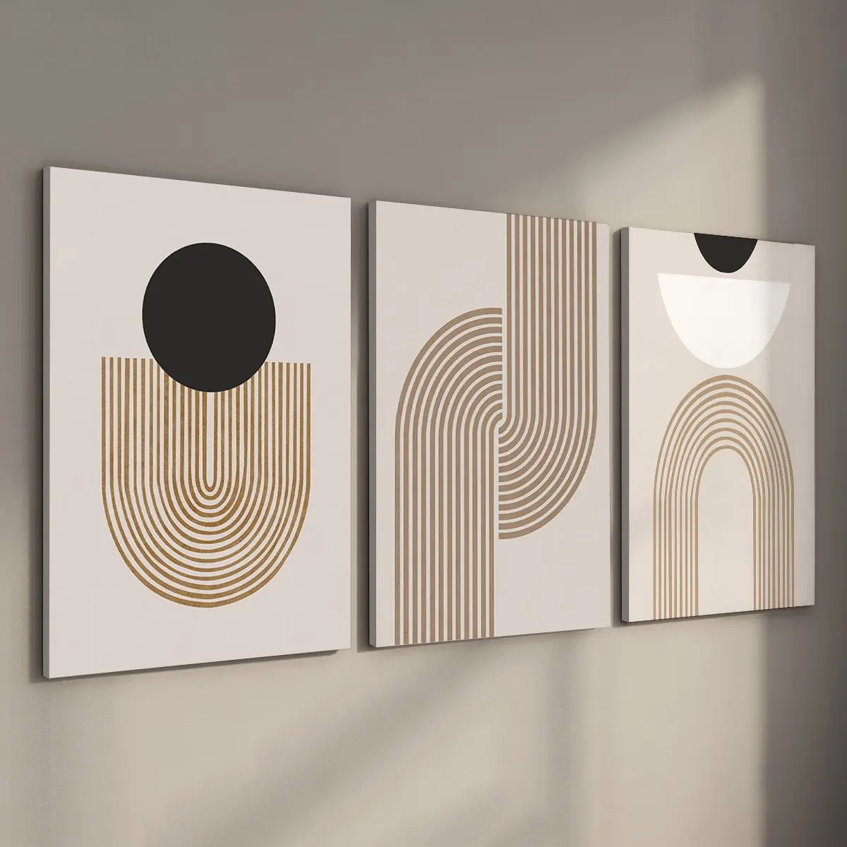 3pcs Set BOHO Geometric Abstract Canvas Wall Art, Stretched Framed Ready to Hang Prints, Modern Minimalist Decor for Living Room and Bedroom, High-Quality Decorative Paintings for Office (Internal Wood Frame Included)