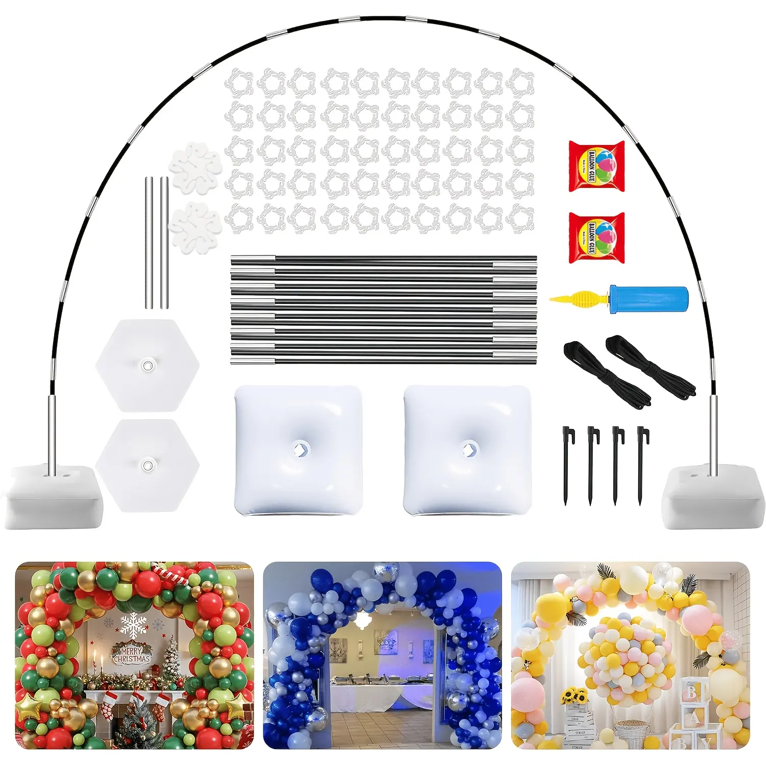 Adjustable Balloon Arch Kit with Water-Filled Base, Clips, Stand & Inflation Pump | Versatile Half Arch Set for Weddings, Birthdays, Anniversaries, Valentine's Day, Graduations Party Decor