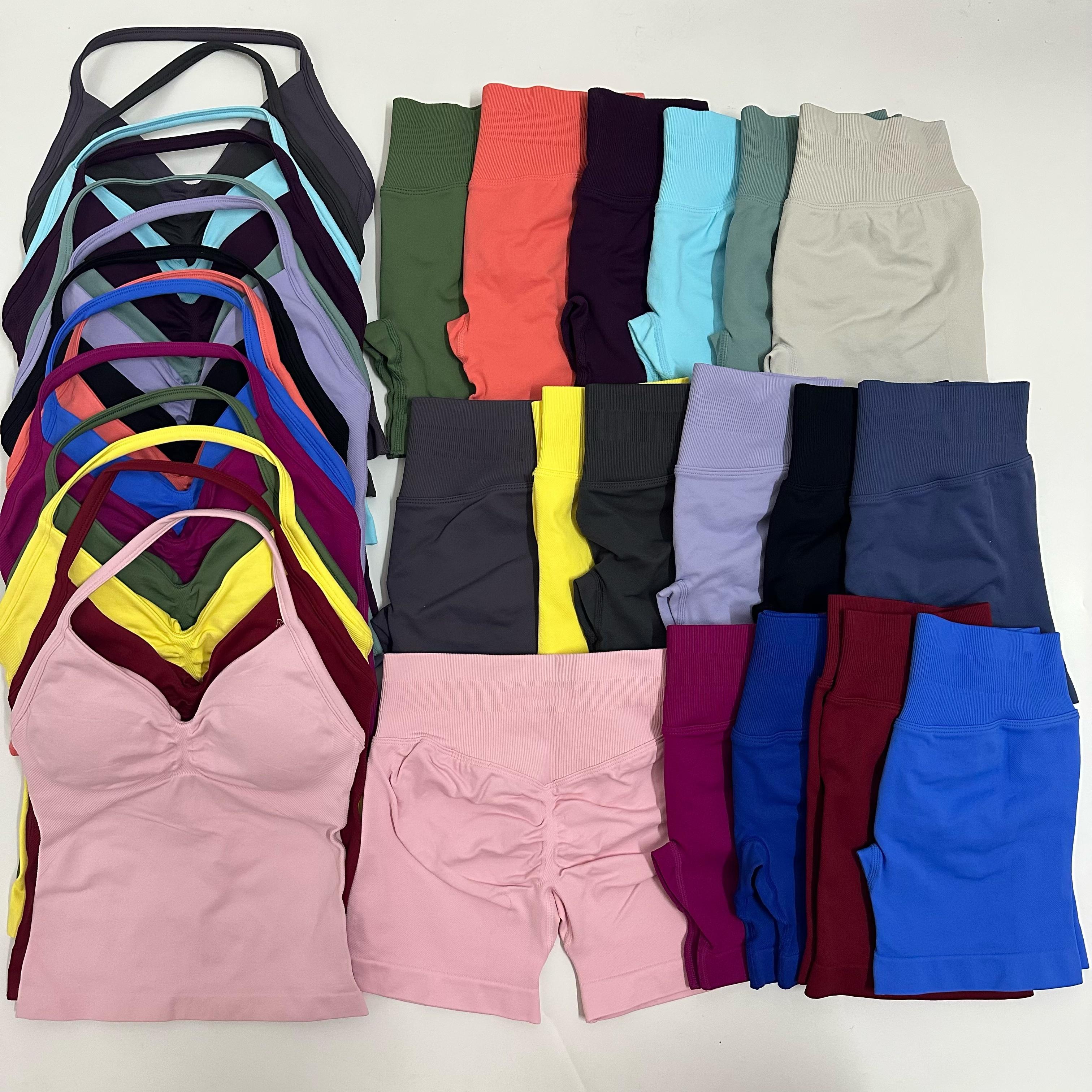 2 Pieces Women Yoga Set Seamless Yoga Longline Strappy Tank Top Scrunch Sports Shorts Gym Clothes Woman Summer Workout Outfit Athleisure Wear