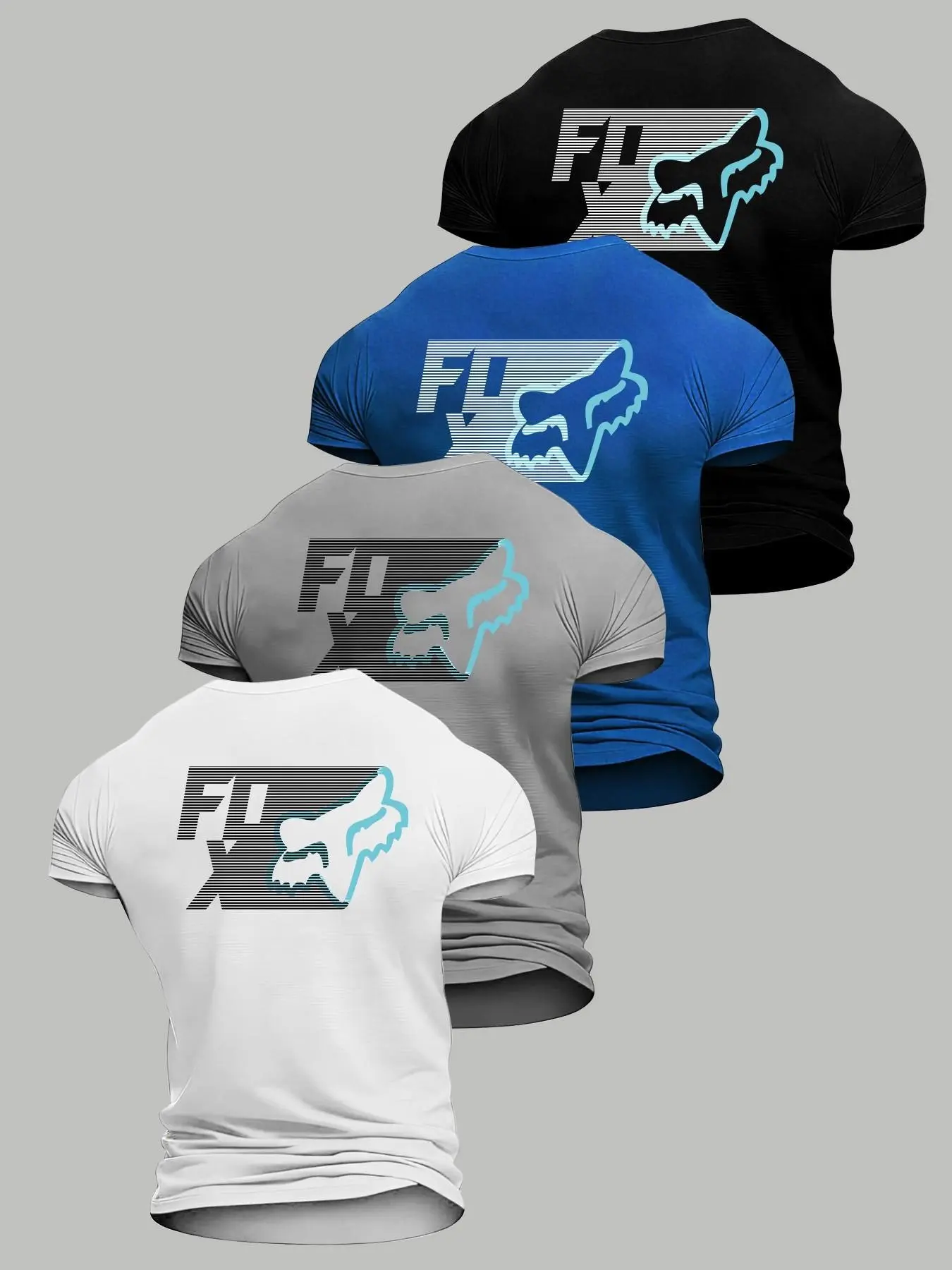 4-Pack American Extreme Sports Short Sleeves, Athletic Fashion, Off-Road Fashion, Fox Fox Head Print, High Elastic Breathable Fabric, Unisex