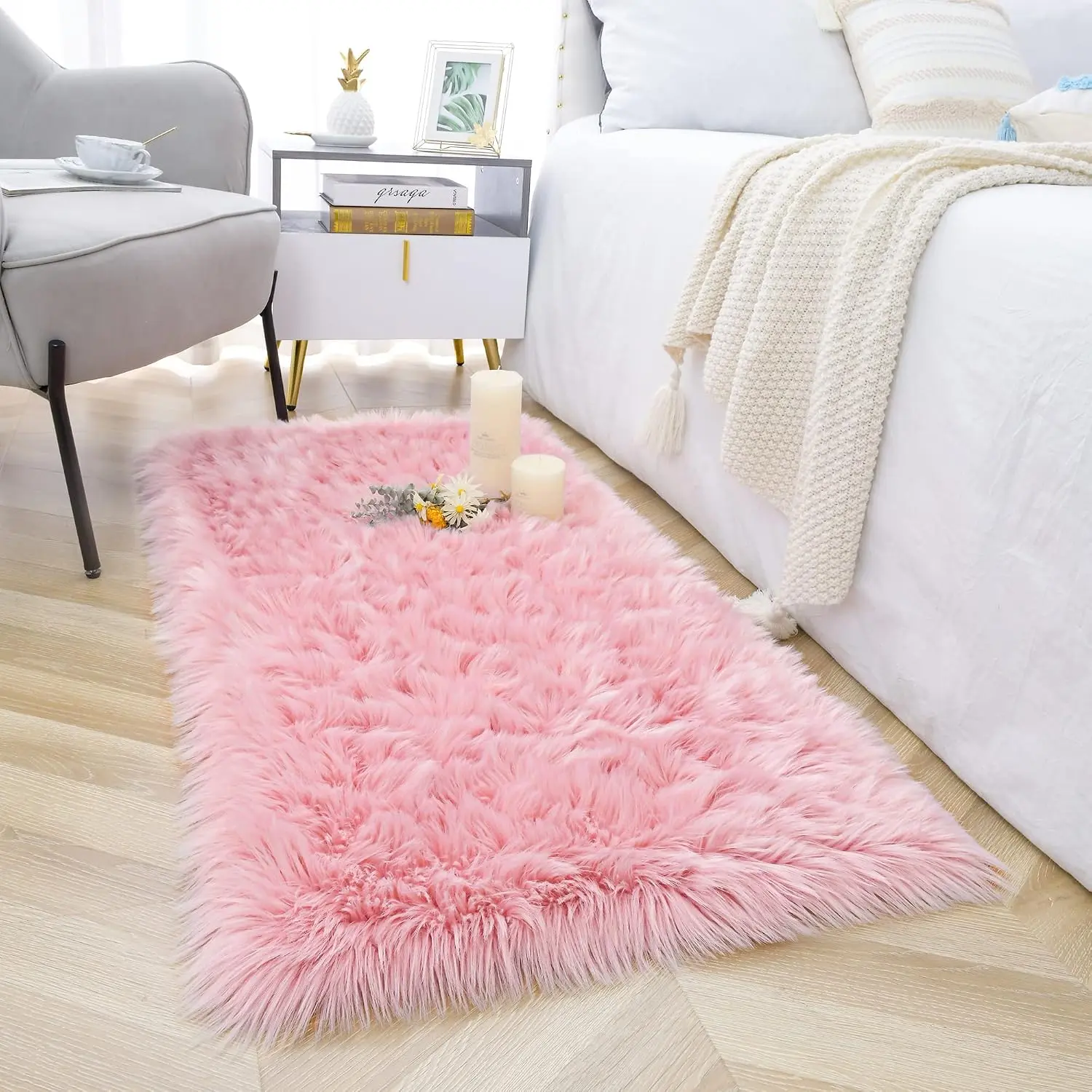 Faux  Rug,Luxury  Rugs for Bedroom,2 x 3  Washable Area Rugs,Sheepskin Bedroom Rug,Furry Carpet Small Shag Rug,Soft Throw Rugs for Living Room Decor