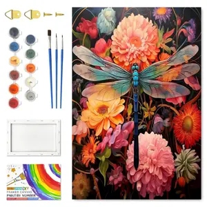 Whimsical Nature Paint by Numbers for Adults with Stretched Canvas Frame 20x20" 50x50cm Dopamine Decor Vibrant Cute Animals DIY Acrylic Oil Painting Kit Colorful Cat Tiger Lion Flower Wall Art Crafts Gift Pre-framed Paint by Number Kit