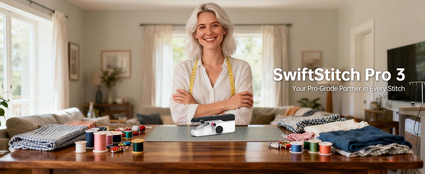 SwiftStitch Pro 3 Sewing Machine, 2-Speed Mini Sewing Kit with Case, Dual Mode, sewing machine for beginners, Easy Beginner Mending