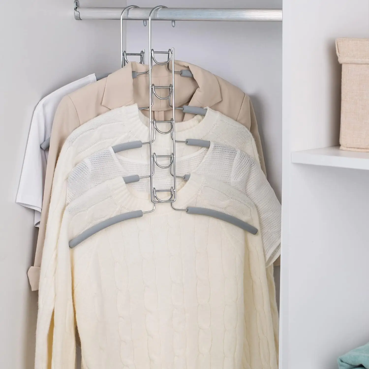 No Shoulder Bump Multiple Sweater Coat Clothes Hangers,Multi Layers Space Saving T Shirt Blouse Rack(4 Pack Light Grey Color)
