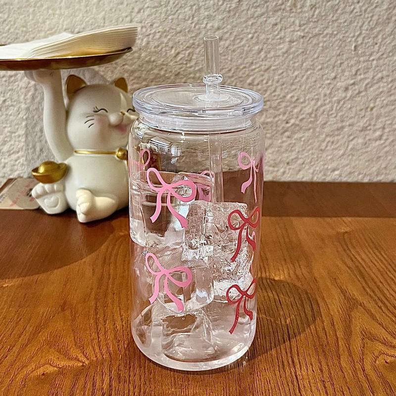 Bow Pattern Water Bottle, 1 Count Water Cup with Lid & Straw, Drinking Cup for Tea, Juice, Milk, Drinkware for Office, Restaurant, Classroom, Picnic, Party, Funny Dad Tumbler