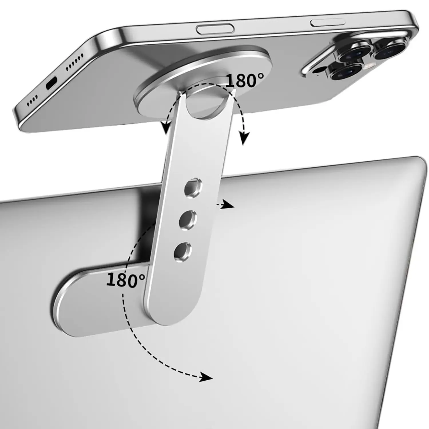 Laptop Phone Holder, Rotating Phone Mount for MacBook Laptop Monitor, Dual-Screen Bracket, Foldable Portable Accessory