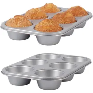 2 Pack Nonstick 6 Cups Jumbo Muffin Pans, Extra Large 3.5 dia Deep Cupcake Baking Tins, Premium Non-stick Non-toxic Coating Heavy Duty Carbon Steel Muffin Tray