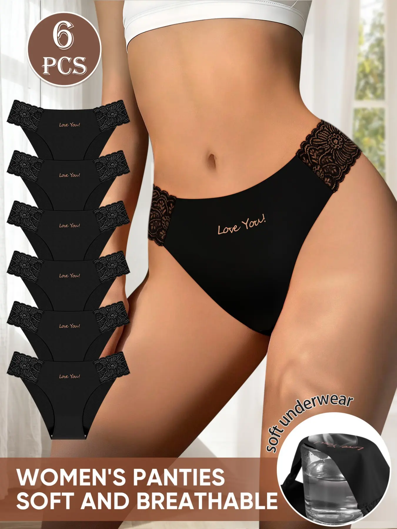 6pcs Low-Rise Panties Vintage Letter Print, Breathable Underwear for Teen Girls, Boho Style, Loose-Fitting, Plain Surface