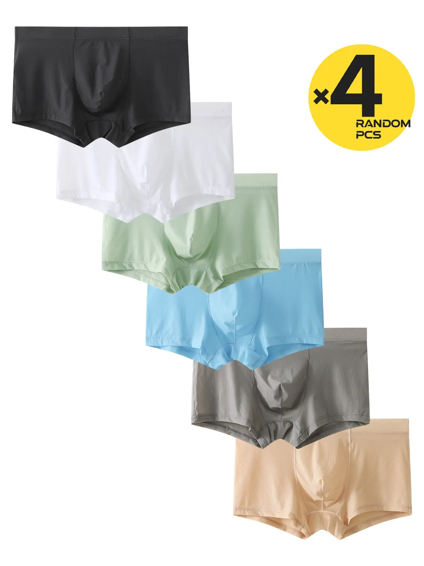 2/3/4 Pack Random Color Men Ribbed Ice Silk Boxer Briefs, Simple Solid Color Thin Cool Quick Dry Underwear, Breathable Comfy Underwear, Breathable Stretch Anti Chafe Trunks for Sports Home Daily Young Students Summer Wear