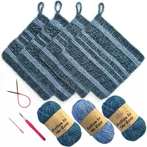 Everyday Joy Knitting Kit - Make 4  Dishcloths for Confident Beginners -  to The Core Yarn (#3 ), , Patterns & Video Tutorials (Jean Blue + Sky Blue)
