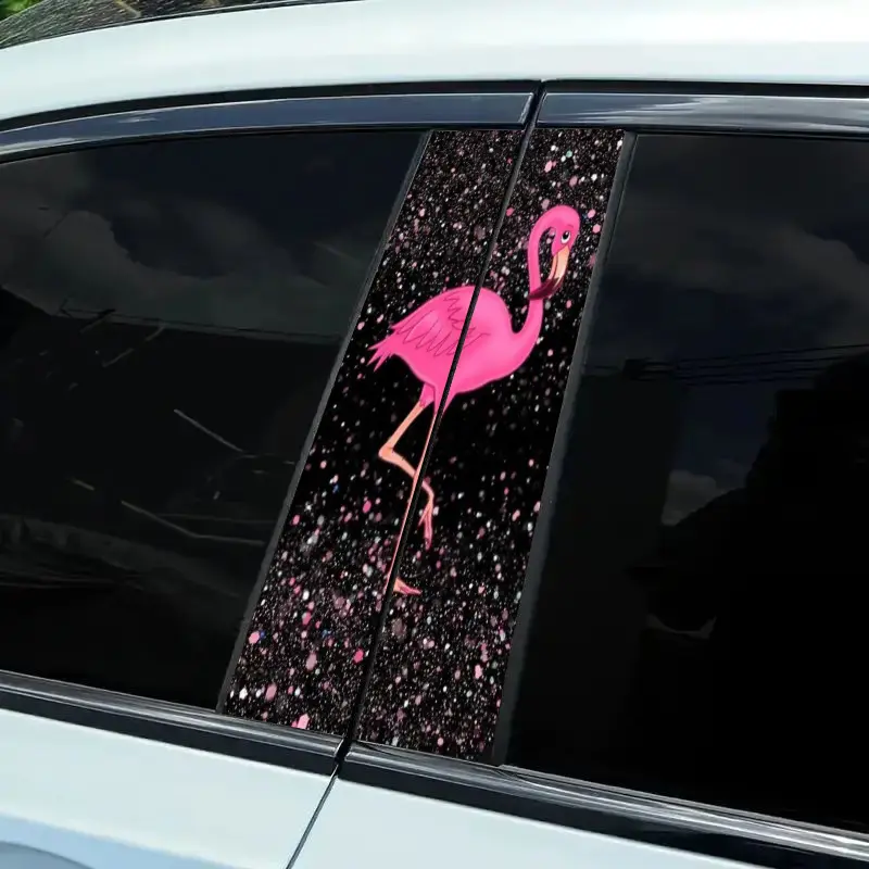 Set of Cartoon-Themed Car Stickers Featuring a Pink Flamingo Star River Design, Made from PVC. These Self-Adhesive, Waterproof, And Scratch-Resistant Decals Are Ideal for Decorating Surfaces Like Glass, Metal, Plastic, Ceramic, And Wood