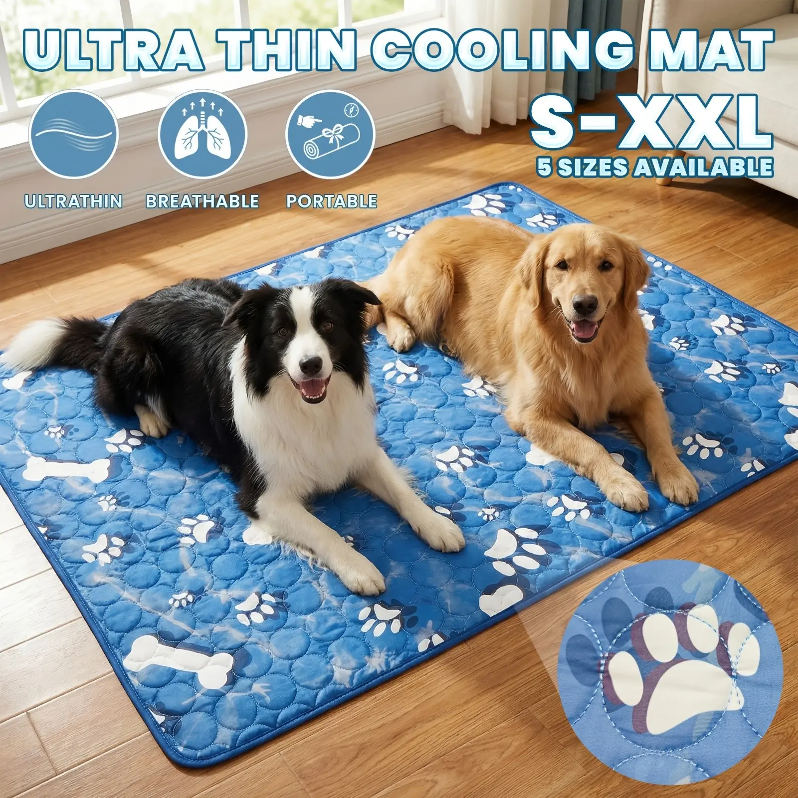 Large Cartoon Dog Bone Summer Ice Cooling Mat, Pet Cooling Pad for Cats and Dogs, Breathable Mesh, Durable Polyester Fiber, Ideal for All Sizes, Home
