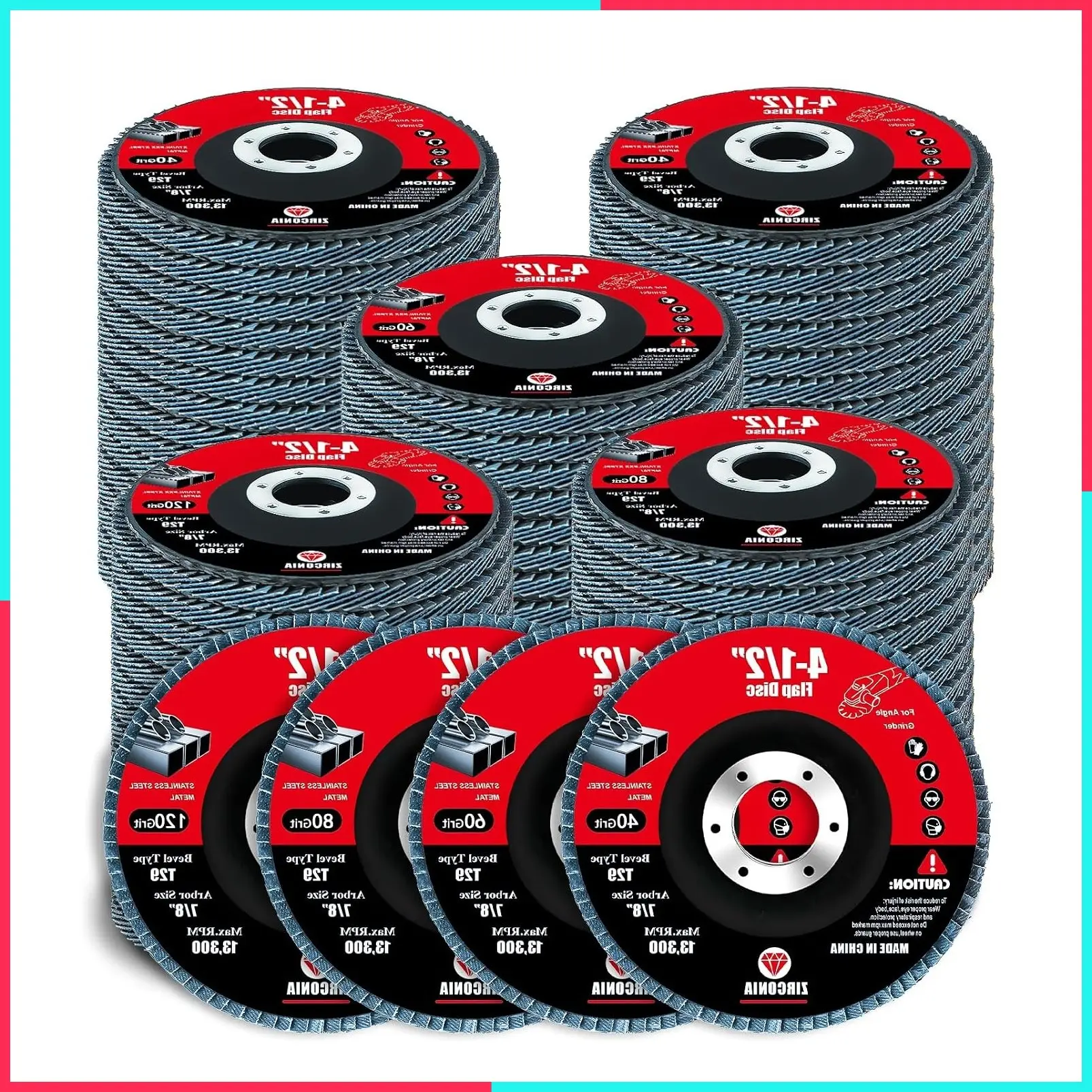 60 Pack Flap Discs 4-1/2" for Angle Grinder, 40/60/80/120 Grit Type 29 Zirconia Abrasive Grinding Wheel, 7/8" Flap Sanding Disc for Metal, Wood, Stainless Steel Finishing