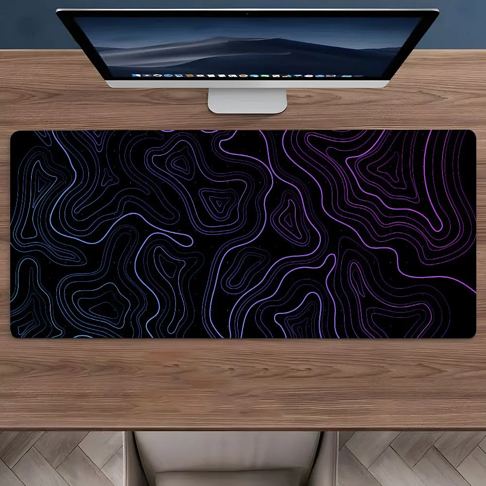1 Piece Neon Gradient Topographic Desk Mat,Abstract Contour Lines Large Desk Mat For keyboard And Mouse Pad,Full Desk Coverage Anti-slip Rubber Base Stitched Edge,Office Desk Suitable For Office Home PC Laptop Work Perfect Gift For Family