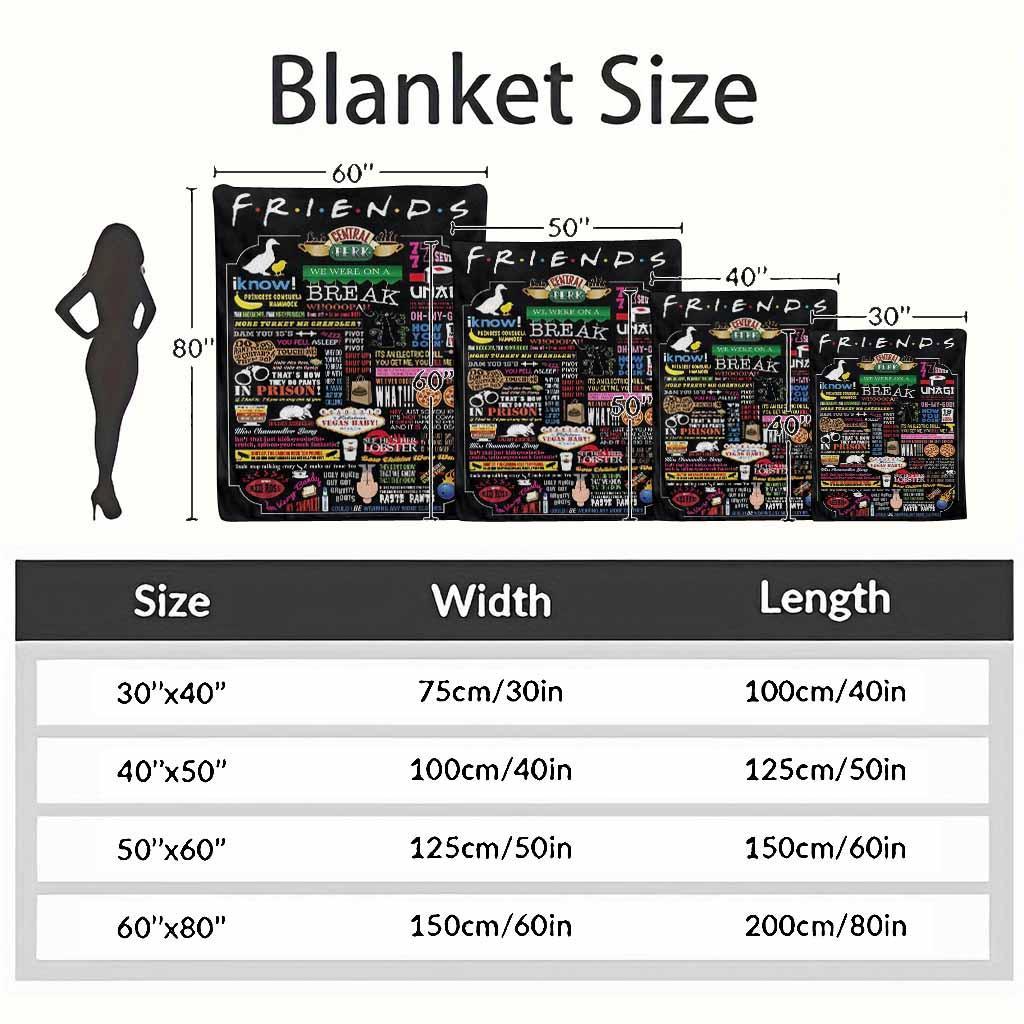 Friends Inspired Flannel Blanket Central Perk Quotes Print Soft Cozy Throw with Colorful Iconic Design Perfect for Sofa Bed Office Living Room TV Watching Gift Home Decor Suitable as a gift sizes 60*80,30*40 ,40*50 50*60