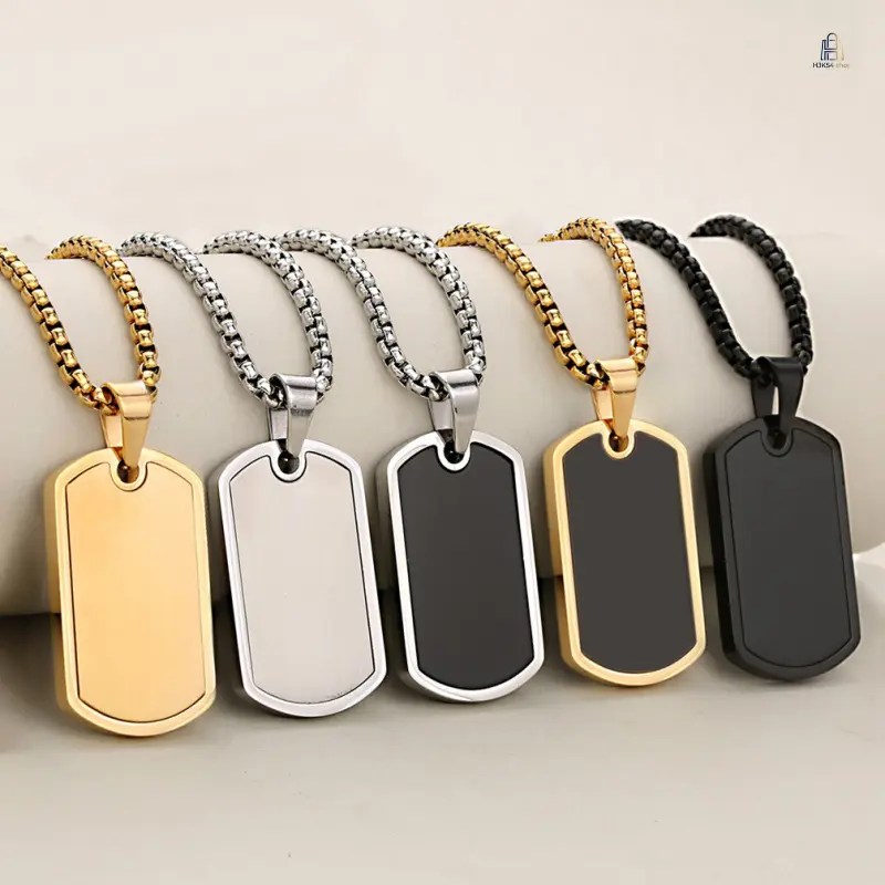 Unisex Stainless Steel Pendant Necklace - Smooth Blank Waterproof Dog Tag, Minimal Charm, Customizable Matching Couple Chain, Polished Street Accessory for Daily Dating Holiday Gift, Unisex Wear