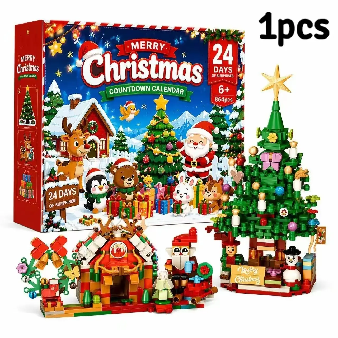 Christmas Building Blocks Creative Assembly Toy, Kids Christmas Craft DIY Puzzle Gift, Educational Christmas Scene Builder Set