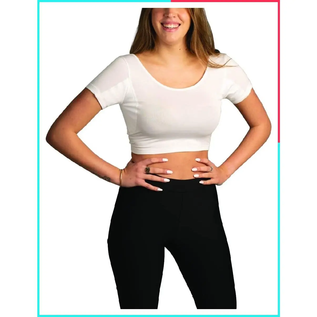 Women's Sweatproof Undershirts with Underarm Sweat Pads - White