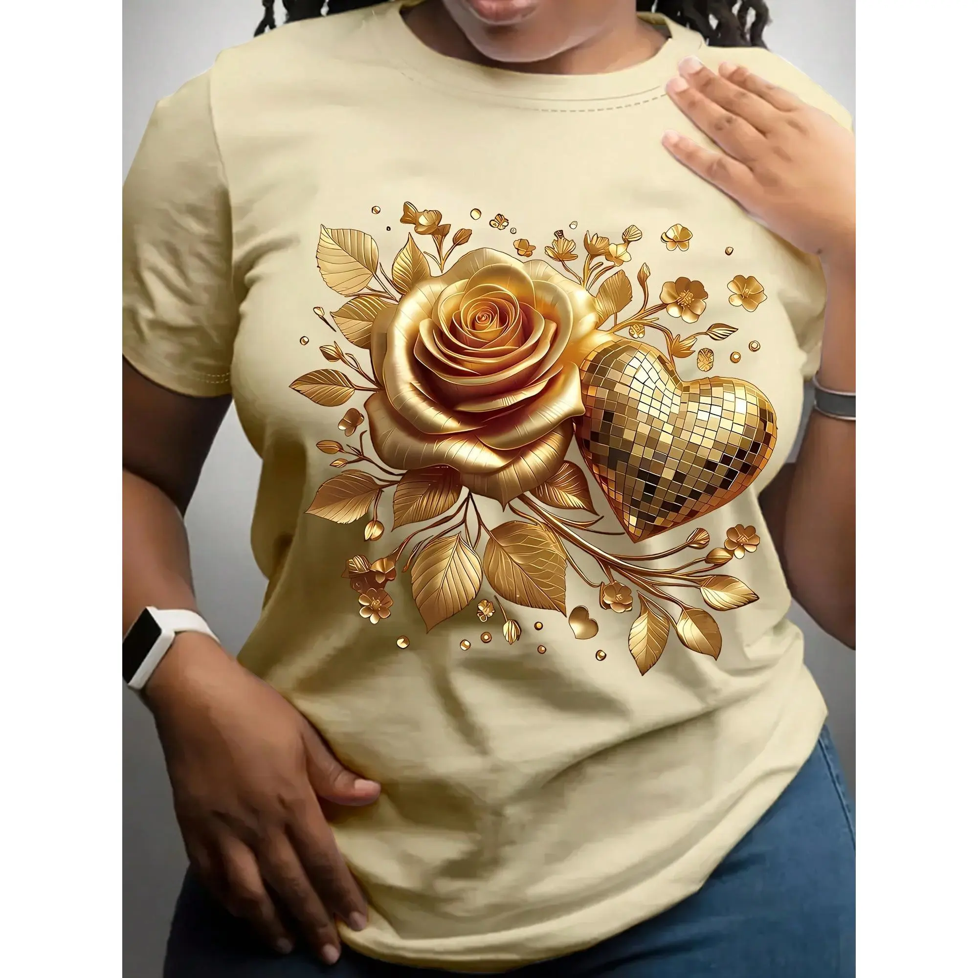 Women's Plus Size Regular Loose Fit Comfortable Short Sleeve Tee - Floral Print Fabric Top, Round Neck, 1XL-5XL, Animal Graphic, Casual Sports Daily Wear Top