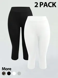 2 Pack Women's High Waist Capri Leggings, Stretchy Slim Fit Biker Shorts, Casual Basic Workout Yoga Pants for Streetwear Daily
