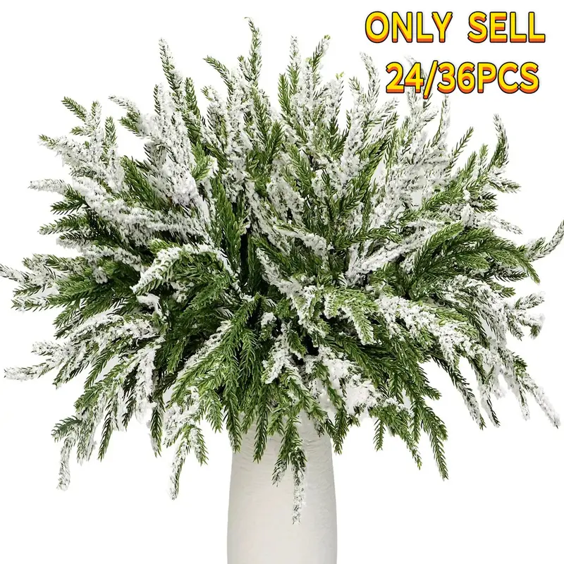 24/36pcs Norfolk Pine Branches Stems, Artificial Pine Needles, Winter Fake Christmas Tree Picks for DIY Wreaths & Greenery Sprays