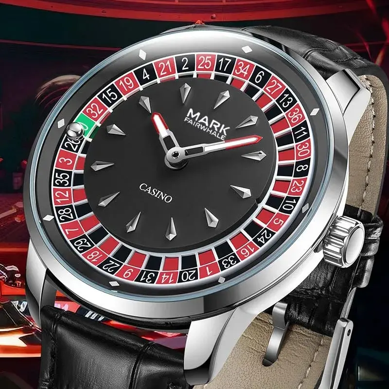 MARK FAIRWHALE Men's Casual Trendy Wristwatch, Stylish Round Watch with Roulette Dial and Leather Strap, Waterproof Quartz FW-5031-S1