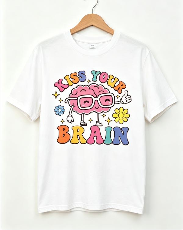Women's Casual Short-Sleeve Streetwear Top - Kiss Your Brain Sped Teacher Appreciation, Mental Health, Back To School, 100 Days Of School Sports Shirt