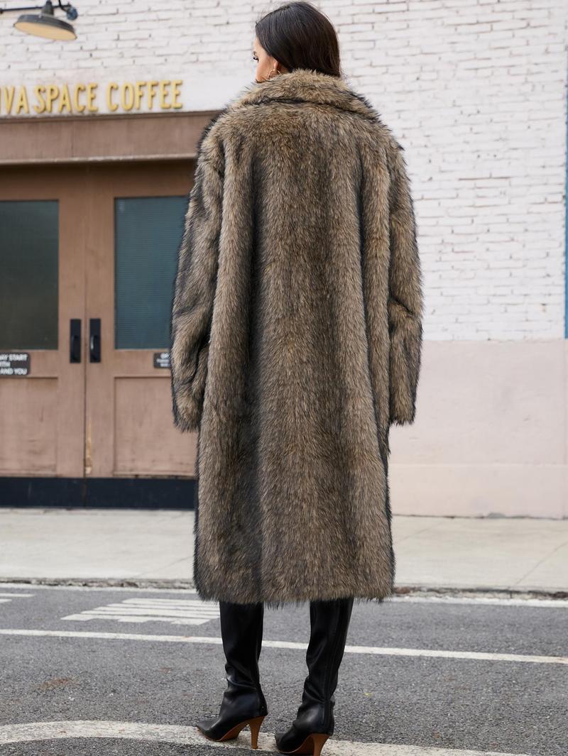 VVZ Women's Long-Length Warm Imitation Fur Fleece Coat for Fall and Winter Soft Cozy Full Coverage Design Womenswear Outerwear TikTokShopHolidayHaul Jackets